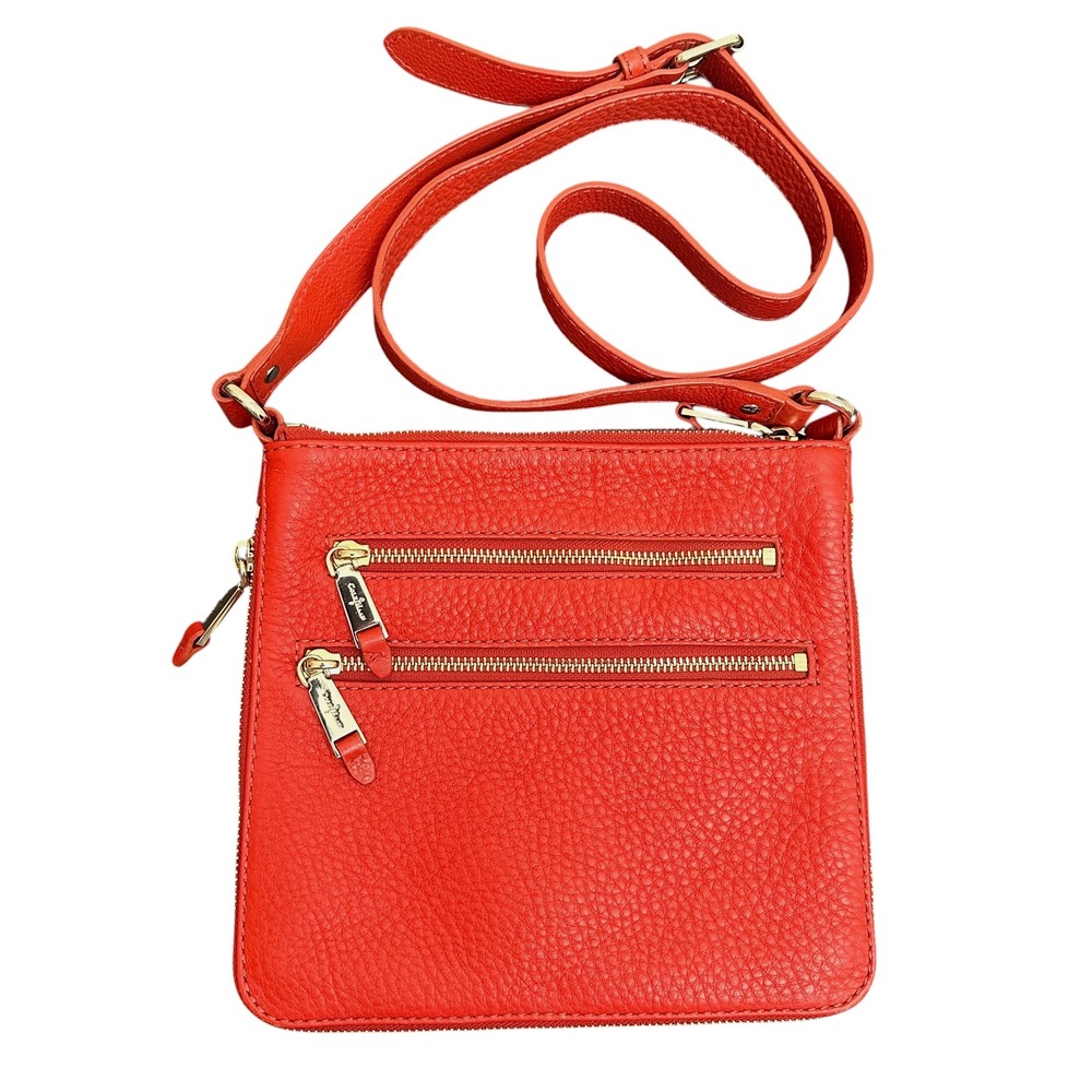 Cole Haan Crossbody Bag Jitney Sheila‎ Pebbled Leather Coral Orange Expandable